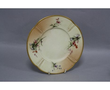 A ROYAL WORCESTER BLUSH IVORY PLATE/STAND, No.1796, florally decorated, puce backstamp and Rd.No.249195, diameter approximate