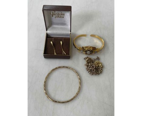 Gold bangle, bracelet, earrings, plated watch, etc.