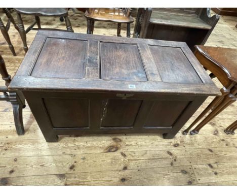 Oak triple panel front coffer, 55cm by 96.5cm by 49cm.