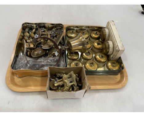 Collection of vintage dolly toggle light switches, knobs, bell, etc.