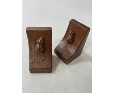 Pair Robert Thompson of Kilburn 'Mouseman' bookends, height 15.5cm.