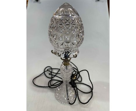 Cut glass table lamp with glass shade, 52cm high.