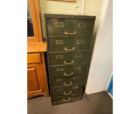 Vintage seven drawer filing cabinet, 131.5cm by 49cm by 63cm.