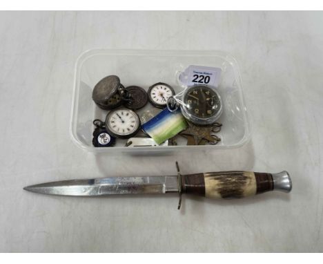 Small box of watches and medals, and dagger.