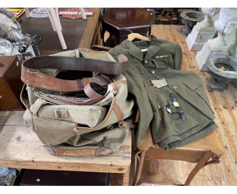 Royal Corps of Signals military jacket, belt, two vintage wristwatches, etc.