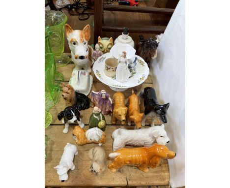 Sylvac and other dogs, Poole table lamp, figures, etc.