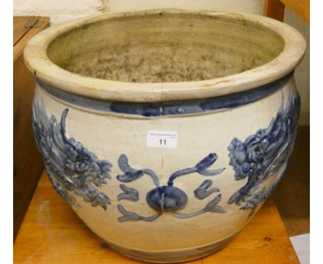 A substantial blue and white ceramic planter, 44cm diameter
