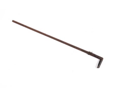 A rare 11mm Pin fire walking stick gun, 31" overall, barrel 26½", with folding hammer and trigger, ebonised wood handle, and 