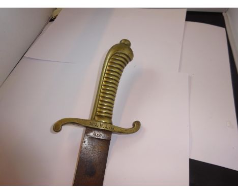 A Prussian Model 1855 Infantry Pioneer sidearm, the blade stamped with crowned cypher and "P.D.L" maker's mark, brass hilt, t