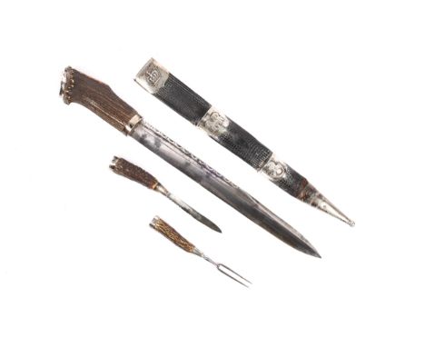 A Victorian Scottish Rifle Volunteer Officer's silver mounted dirk, blade 11½" with scalloped back edge, very faint etching a