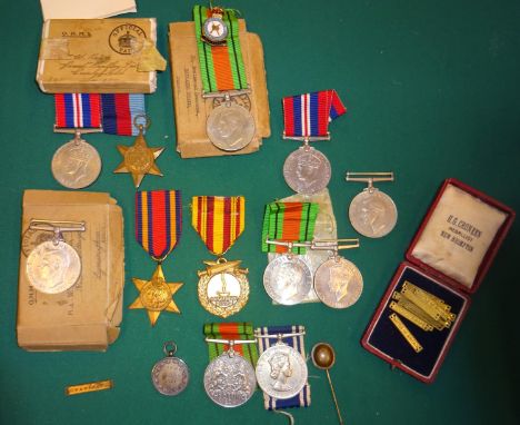 WWII medals: 1939-45 star, War Medal; Burma star with unattached Pacific clasp; pair Defence and War; Pair Defence and Police