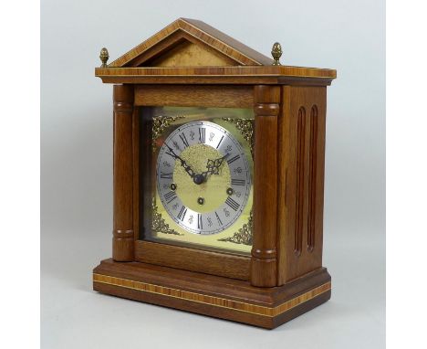 A late 20th century craftsman built mantel clock by Tony Guilbert of Dersingham, the mahogany, crossbanded and line inlaid ca
