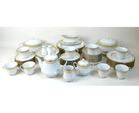 A modern Noritake, Loxley Fine China, part dinner service, M/074, comprising two lidded tureens, two oval dishes, salt and pe