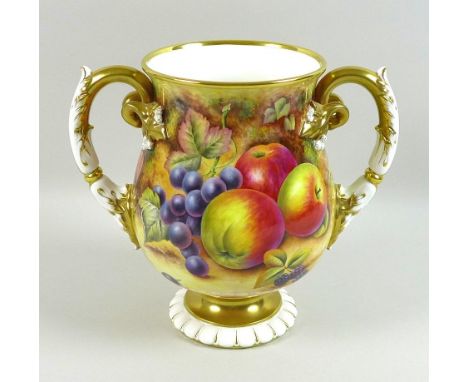 A modern Royal Worcester loving cup, hand painted fruit study decorated by Paul Stanley, 23cm high. 