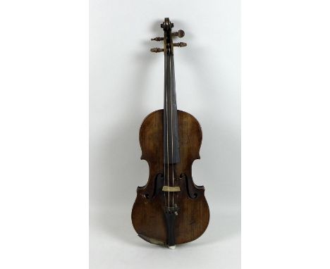 A late 19th century German violin, bearing label for 'Joseph Garnerius', back 35.5cm, 59.5cm overall, with bow, 74cm, in blac