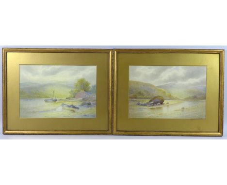R. A. Lowe (British, 19th century): 'Seascape', a pair of watercolours, signed lower left, each labelled verso, 25.6 by 36.5c