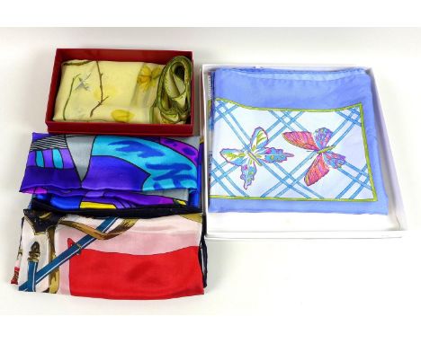 A collection of 20th century scarves, one Picasso, another Ferragamo, and two others. (4) 