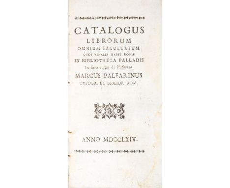 Pagliarini. Catalogus librorum omnium facultatum apud quos venales habet Romae in Bibliotheca Palladis in foro vulgo di Pasqu