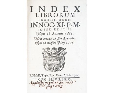 Index Librorum Prohibitorum Innoc XI P M Usque ad Annum 1681. Eidem accedit in fine Appendix usque ad mensem Junii 1704. Roma