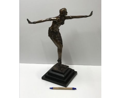 A modern cast bronze figure in the Art Deco taste, inscribed "Bronze Garnti Paris J.B Deposee" on a granite base, 41 cm high