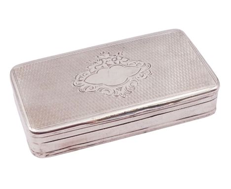 Late 19th century Dutch silver snuff box, of rounded rectangular form, engraved with vacant shaped panel with foliate surroun