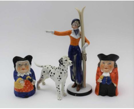 A PAIR OF ROYAL WORCESTER SMALL TOBY JUGS polychrome decorated, printed marks to base, 2831, 2841, 9cm high, together with Ro