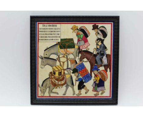 MID-20TH CENTURY PERU PROJECT ''Qala Vaniod', figures &amp; donkeys, oil on board, inscribed, 29cm square, ebonised frame ( r