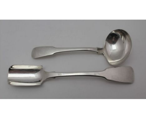 SOLOMAN ROYES &amp; JOHN EAST DIX, A SILVER STILTON SCOOP, with fiddle pattern handle, London 1778, together A SILVER SAUCE L