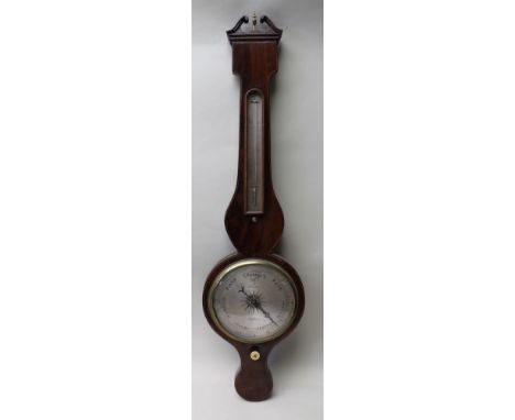 A 19TH CENTURY MAHOGANY BACK BANJO BAROMETER THERMOMETER bearing the name 'Fasola Stafford', 98cm long 