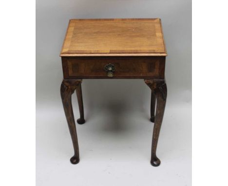 A PART 19TH CENTURY LATER ADAPTED MAHOGANY CROSSBANDED TOPPED LAMP TABLE fitted with a single drawer supported on later cabri