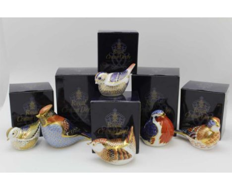 A COLLECTION OF SIX ROYAL CROWN DERBY BONE CHINA PAPERWEIGHTS, garden birds, to include; Linnet, designed by Tien Manh Dinh, 