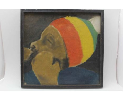 AUBREY WILLIAMS (1926-1990) 'Portrait of a Rastafarian', in profile wearing his crocheted 'Rastacap' or 'Tam', oil painting o