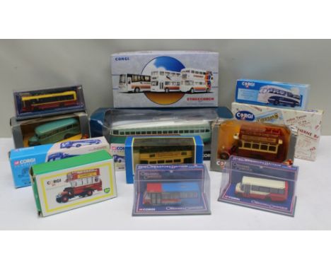 A COLLECTION OF TWELVE CORGI &amp; OTHER BUSES AND COACHES 