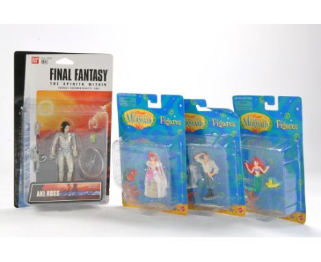 Mattel Trio of Little Mermaid Carded Figures plus Bandai Final Fantasy AKI ROSS issue. All excellent, unopened with very good