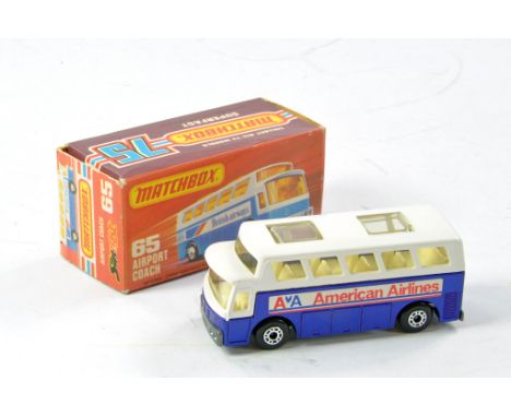 Matchbox Superfast No. 65b Airport Coach - American Airlines. Blue and White with unpainted base, clear windows. Excellent in