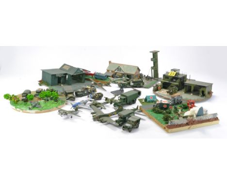 Model Aircraft comprising various diorama themed layout boards with various vehicles, some diecast, some kit built. Varying d