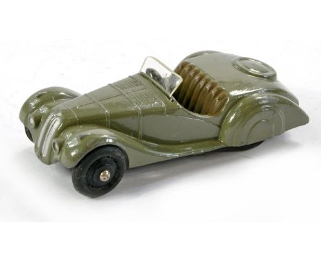 Dinky No. 38a Frazer Nash. Dark Grey with brown interior. Good, crack to windscreen. 