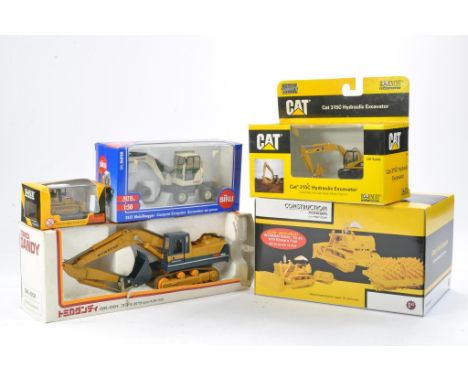 Assorted construction group in various scales comprising Tomica Dandy Komatsu Tracked Excavator, First Gear Sheep's Foot Atta