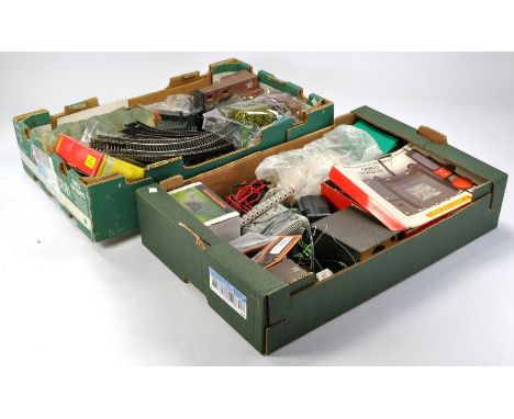 Model Railway group comprising two trays of various accessories, components (power) and other related items. Ex layout so som