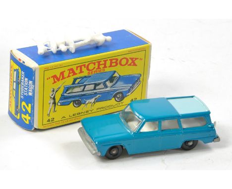 Matchbox Regular Wheels No. 42b Studebaker Lark Station Wagon. Darker Turquoise with light blue roof slide, ivory interior, u