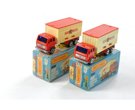 Matchbox Superfast No. 42c Mercedes Container Truck x 2. Red with unpainted base, white / red Sealand Container. Excellent in