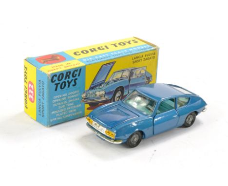 Corgi No. 332 Lancia Fulvia Sport Zagato. Blue body and interior. Generally excellent, some light scratching to bonnet in goo