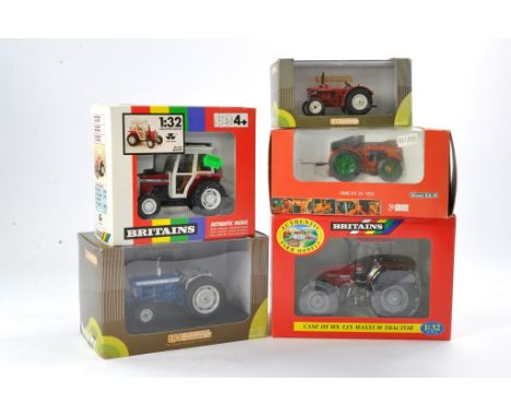 Britains, Ros and Universal Hobbies Farm group comprising Massey Ferguson 362 Tractor, Ford 5000 and three others. All look t