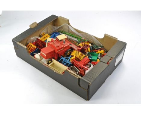 A tray of assorted Britains farm tractor and implement issues, for spares / repairs plus other diecast. 