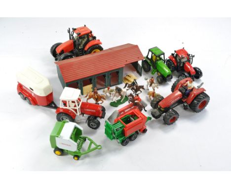 Assorted budget line plastic tractor issues plus Britains Riding Stable with figures as shown. 
