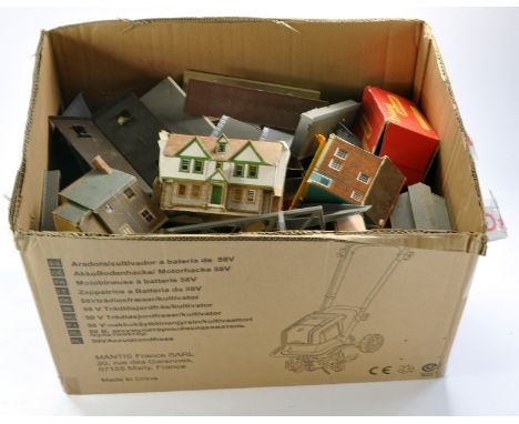 A large box of Model Railway Buildings, ex layout, with attention required on most. 