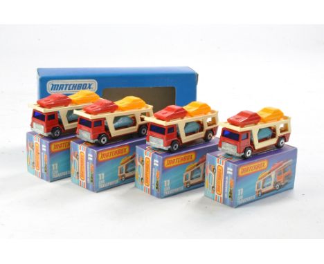 Matchbox Superfast Gift Pack comprising 4 x No. 11c Bedford Car Transporter. Red with blue windows, unpainted trim and base. 