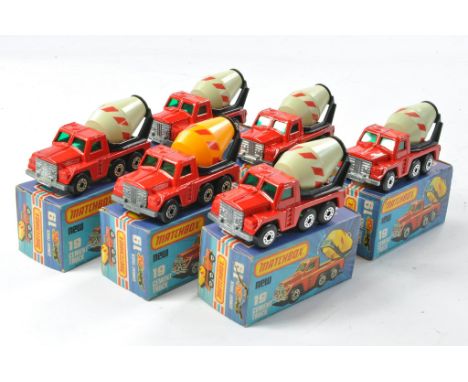 Matchbox Superfast No. 19c Cement Truck x 6. Red with unpainted base, grey barrels (one is yellow). Generally excellent, no o