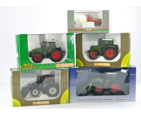 Universal Hobbies 1/32 Fendt Tractor and Loader Set in dealer box plus other Fendt issues and Prosol Cultivator. Look to be w