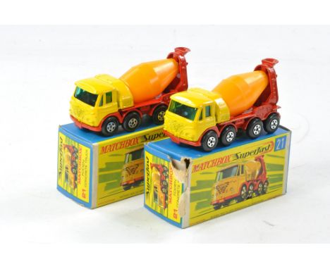 Matchbox Superfast No. 21a Foden Concrete Mixer x 2. Light yellow cab, dark yellow plastic barrel, green windows, red chassis